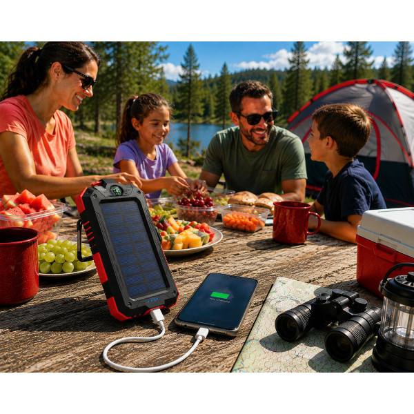 Solar Power Bank with Flashlight and Compass product image