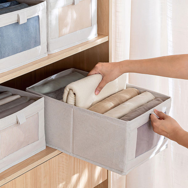 Foldable Linen Closet Storage Bin with Clear Window and Handle (4-Pack) product image
