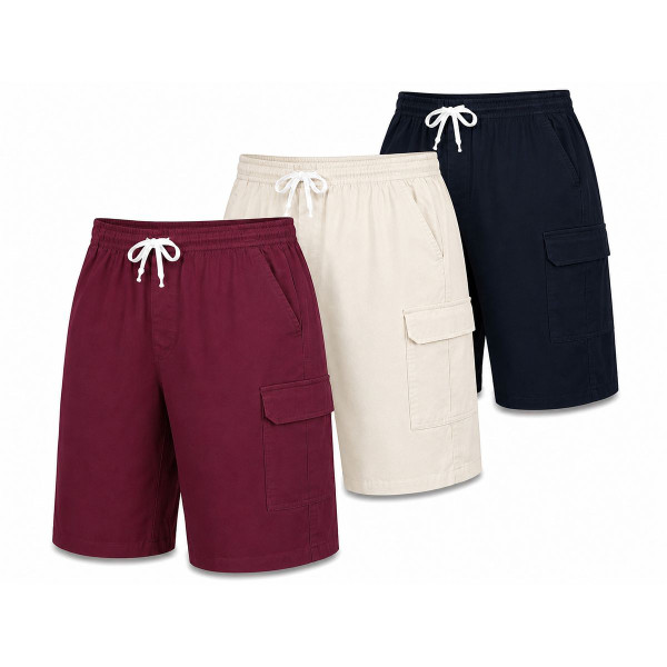 Men's Cotton Cargo Shorts With Drawstring (3-Pack) product image