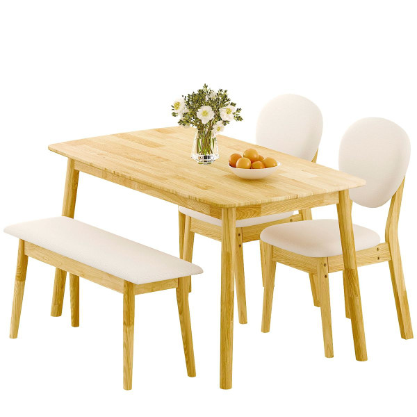 Solid Wood Dining Table with Padded Chairs and Bench product image
