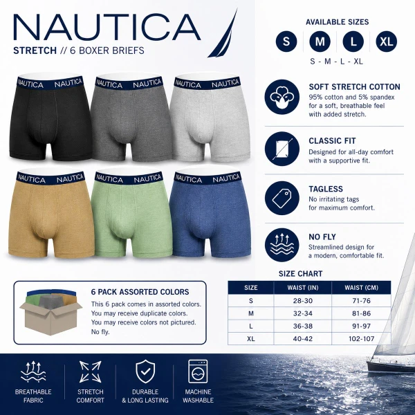 Nautica Men's Stretch Boxer Briefs (6-Pack) product image