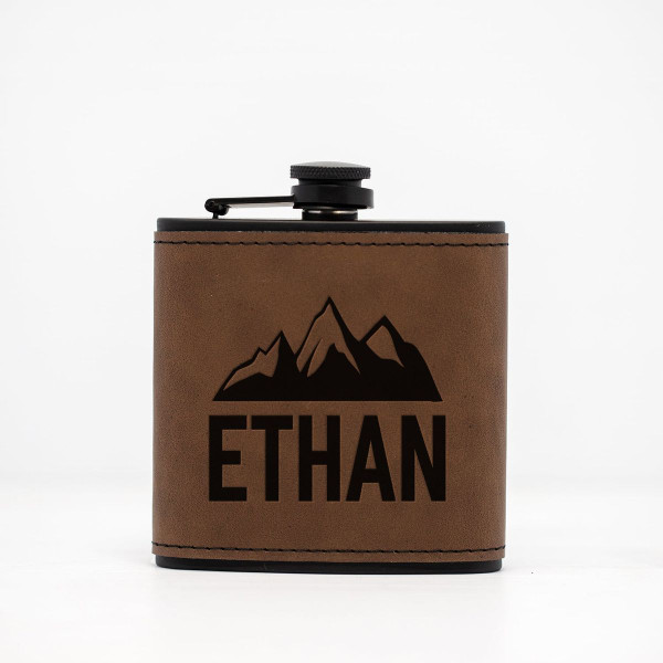 Personalized Leather Wrapped Black Flasks product image