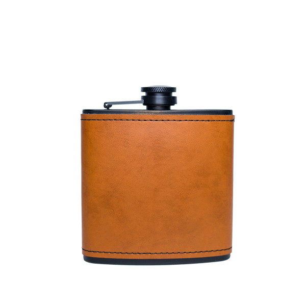 Personalized Leather Wrapped Black Flasks product image