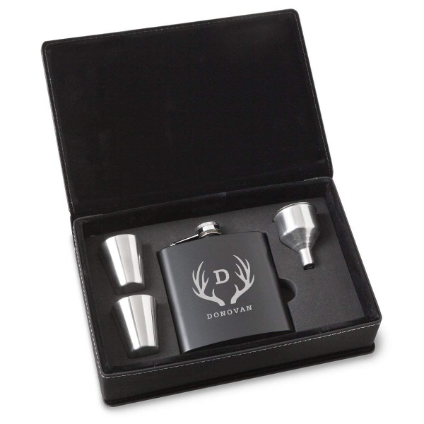 Personalized Black Stainless Steel Flask Set product image