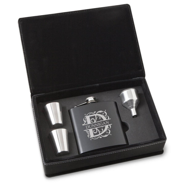Personalized Black Stainless Steel Flask Set product image