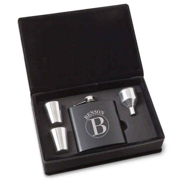 Personalized Black Stainless Steel Flask Set product image