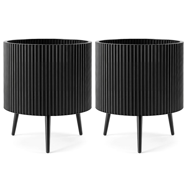 Fluted Metal Plant Pot with Stand (1- or 2-Pack) product image