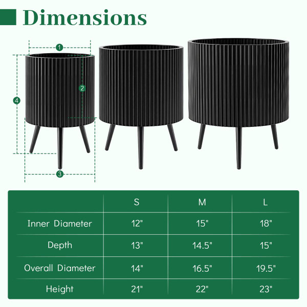 Fluted Metal Plant Pot with Stand (1- or 2-Pack) product image