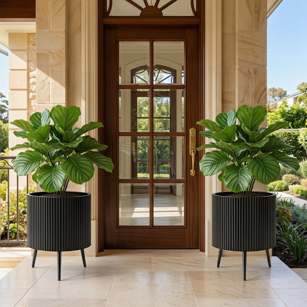 Fluted Metal Plant Pot with Stand (1- or 2-Pack) product image