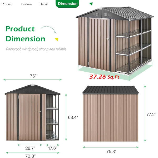 6x6 Storage Utility Shed with Outdoor Rack  product image