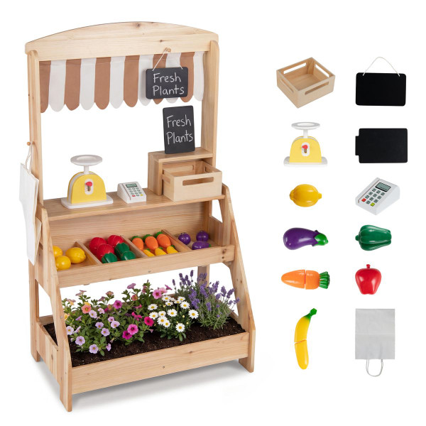 2-in-1 Wooden Play Kitchen & Market Stand product image