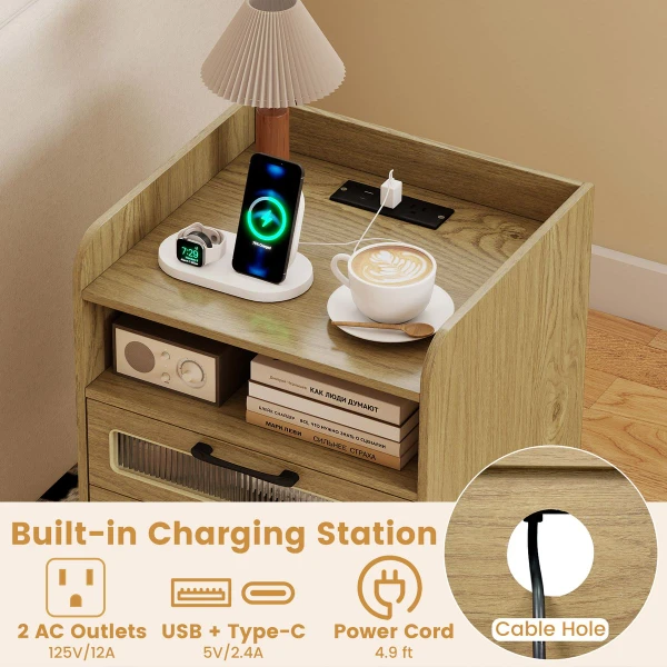 LED Nightstand with Charging Station (1- or 2-Pack) product image