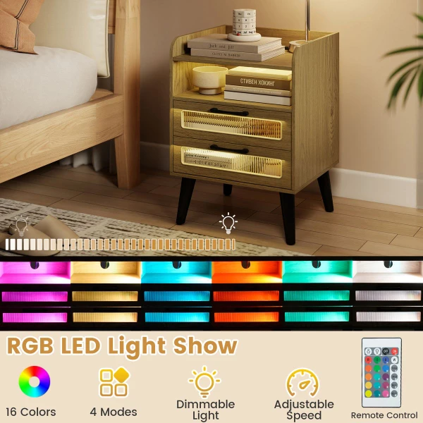 LED Nightstand with Charging Station (1- or 2-Pack) product image
