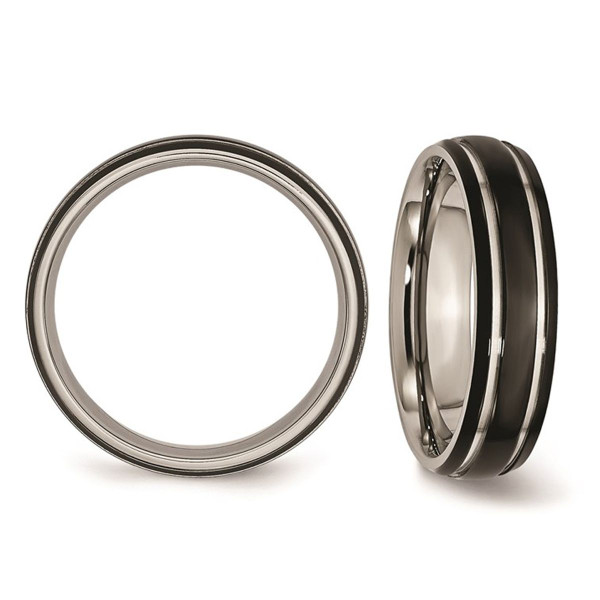 6mm Men's Grooved Black Plated Titanium Wedding Band Ring product image