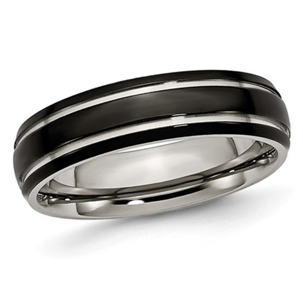 6mm Men's Grooved Black Plated Titanium Wedding Band Ring product image