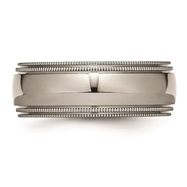  8mm Polished Titanium Beaded Edge Wedding Band Ring product image