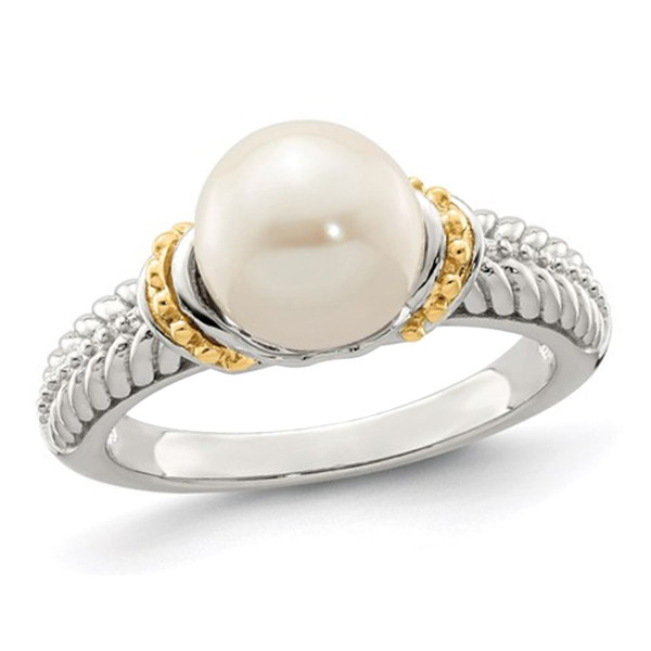 8-9mm Cultured Freshwater Pearl Ring in Sterling Silver with 14K Gold Accents product image