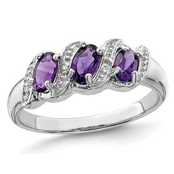 Ladies 3/5 Carat (ctw) Three Stone Amethyst Ring in Sterling Silver product image
