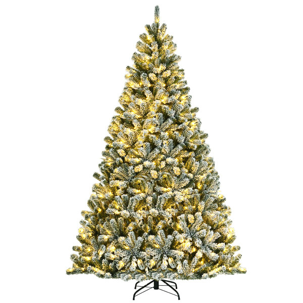 8ft Pre-Lit Snow Flocked Hinged Christmas Tree  product image