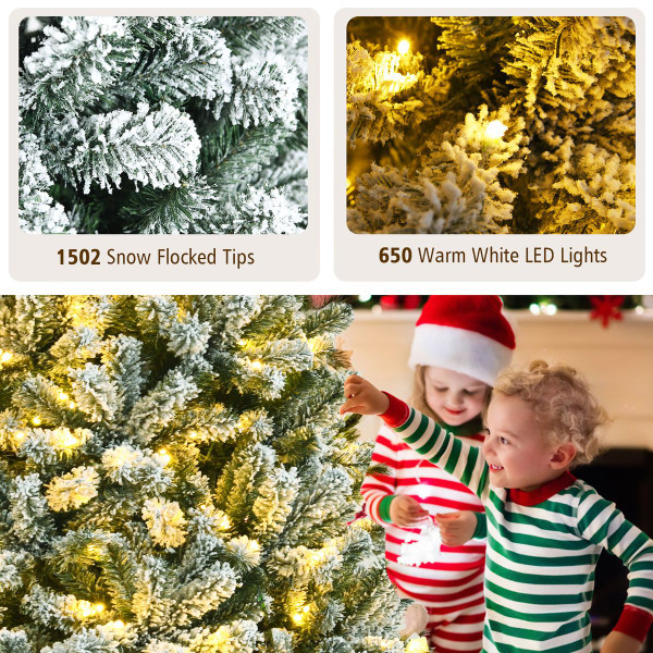 8ft Pre-Lit Snow Flocked Hinged Christmas Tree  product image
