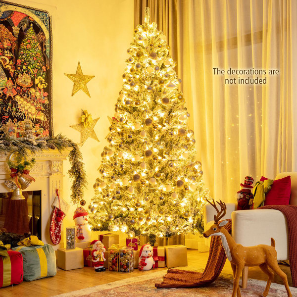 8ft Pre-Lit Snow Flocked Hinged Christmas Tree  product image