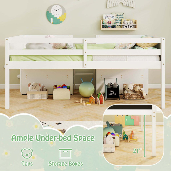 Twin Size Low Loft Bed with Ramp Ladder and Bookcases product image