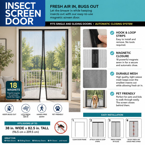 Insect Screen Door with Magnetic Closure product image