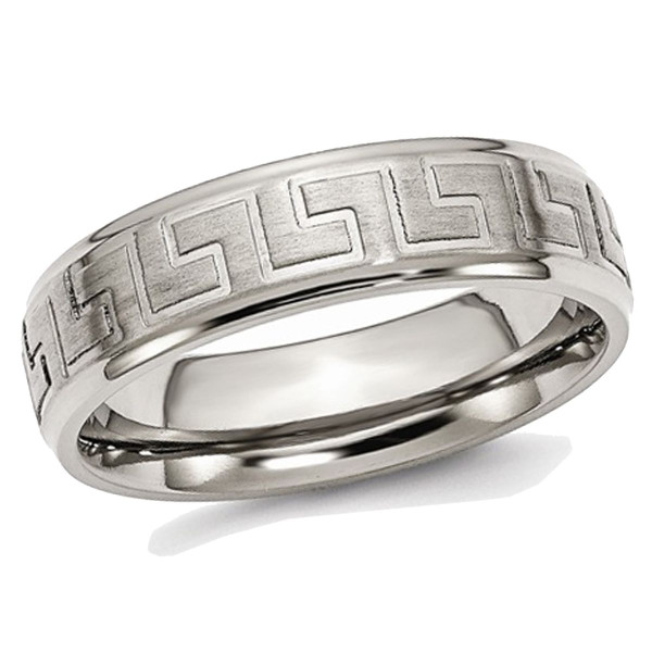 6mm Men's Greek Key Titanium Satin-Polished Wedding Band Ring product image