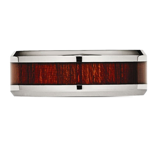8mm Men's Stainless Steel Polished Red Wood Inlay Wedding Band Ring product image