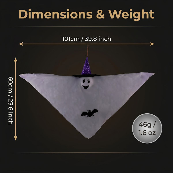 Hanging Lighted Ghost with Wizard Hat product image