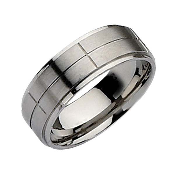 8mm Men's Chisel Satin Stainless Steel Comfort-Fit Grooved Wedding Band product image