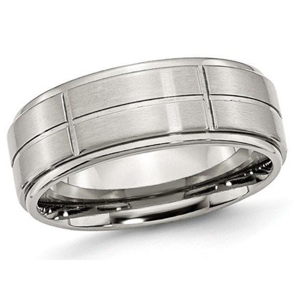 8mm Men's Chisel Satin Stainless Steel Comfort-Fit Grooved Wedding Band product image