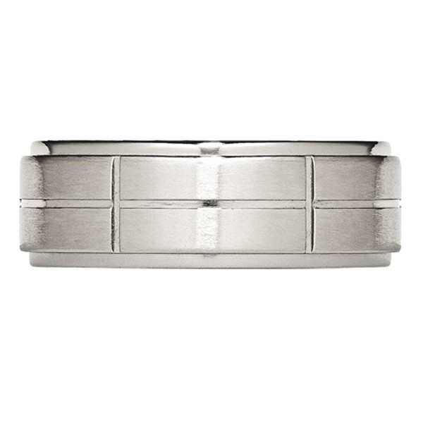 8mm Men's Chisel Satin Stainless Steel Comfort-Fit Grooved Wedding Band product image