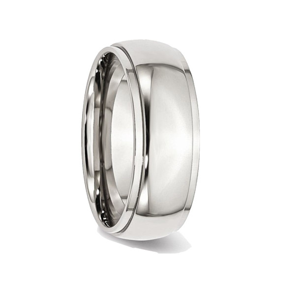 8mm Men's Chisel Stainless Steel Ridged Edge Polished Wedding Band Ring product image