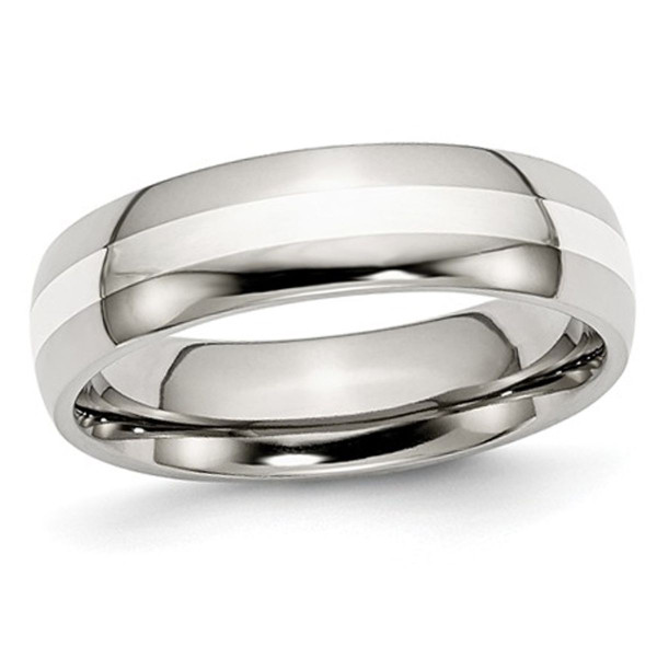 6mm Men's Chisel Comfort Fit Wedding Band Ring with Silver Inlay product image