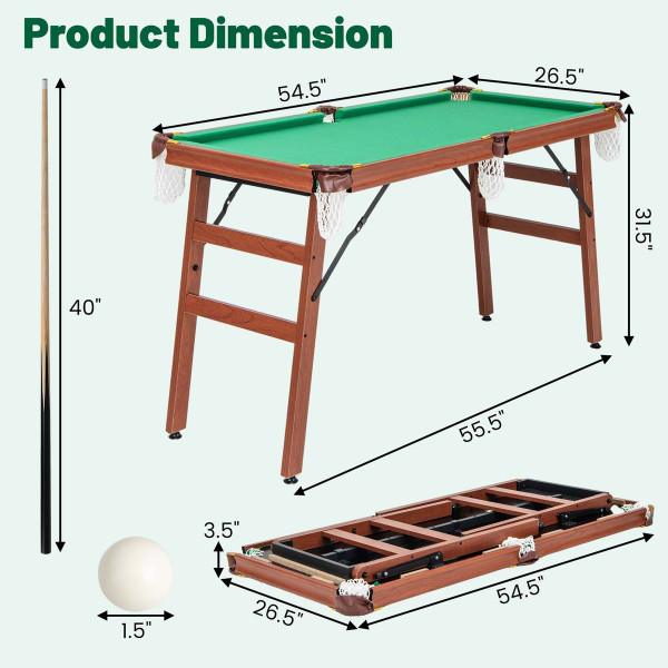 Folding Pool Table Set with Foldable Legs and Adjustable Foot Levelers product image