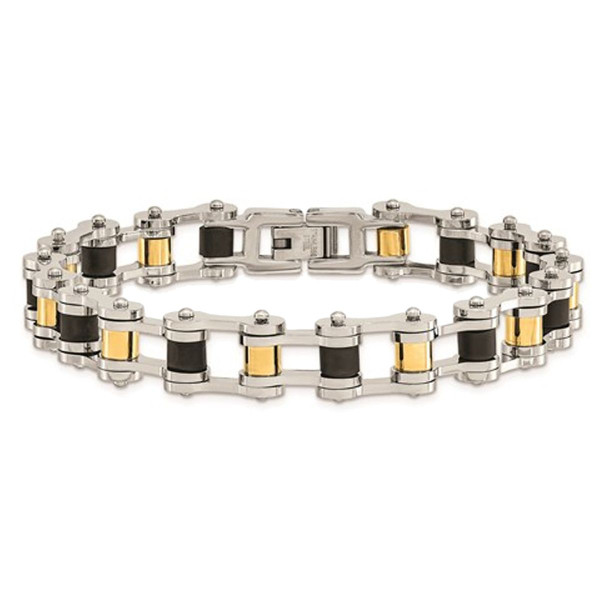 8.75"  Stainless Steel Men's Gold-Plated and Black Rubber Bracelet product image