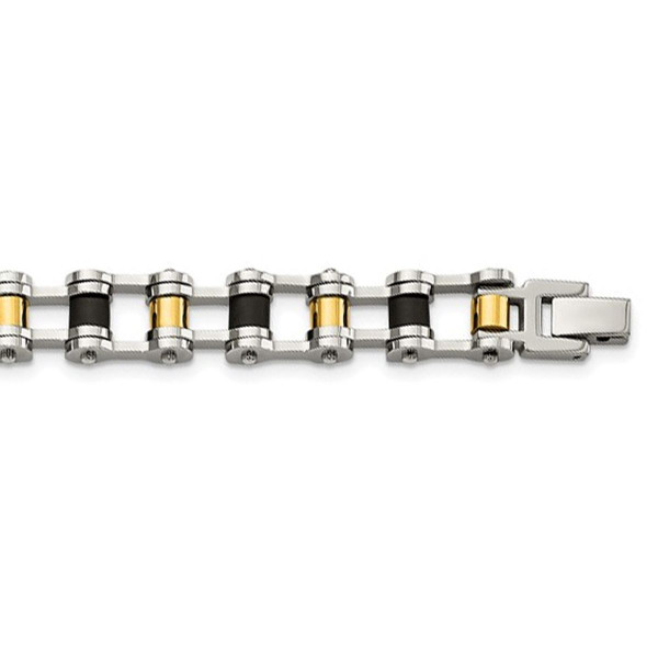8.75"  Stainless Steel Men's Gold-Plated and Black Rubber Bracelet product image