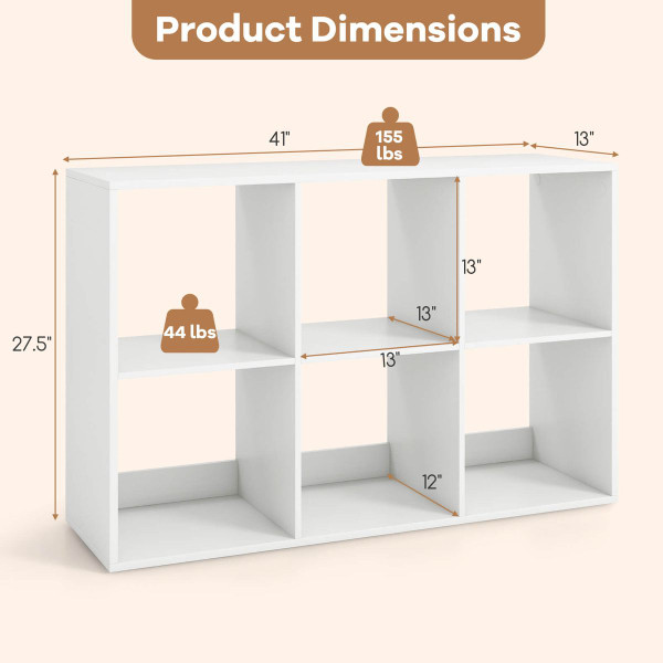 6-Cube Open Bookshelf with Anti-Tip Kits and Non-Slip Footpads product image