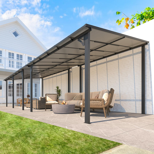Large Wall-Mounted Hard Top Lean-to Gazebo Pergola product image