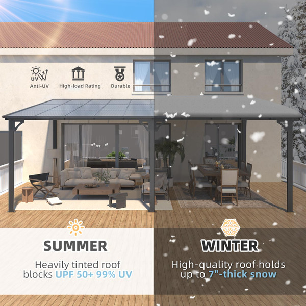 Large Wall-Mounted Hard Top Lean-to Gazebo Pergola product image