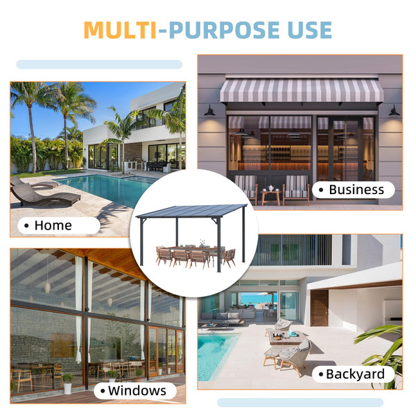 26' x 10' Large Wall-Mounted Hard Top Lean-to Gazebo Pergola product image