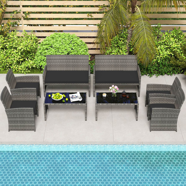 8-Piece Patio Conversation Set with Seat Cushions and Tempered Glass product image