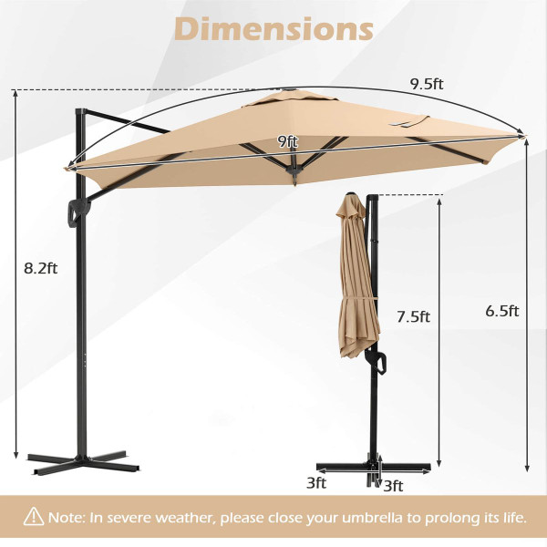 9FT Cantilever Patio Umbrella with 2-Section Design product image