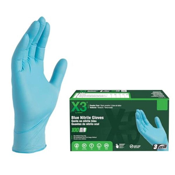 X3 Nitrile Disposable Industrial-Grade Gloves (Medium) product image