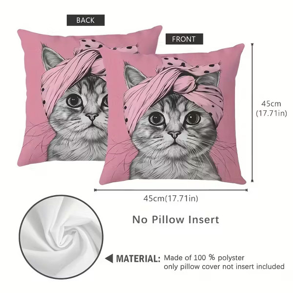 Double-Sided Printed Pink Turban Cat Decorative Pillowcase product image