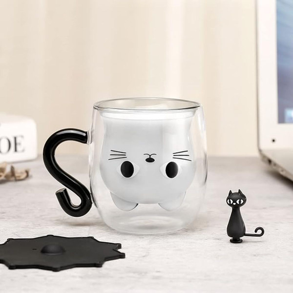 Cute Cat Double Wall Glass Mug product image