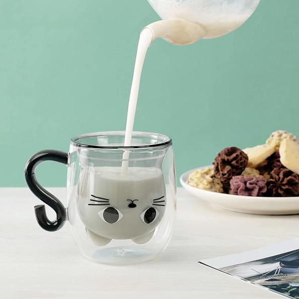 Cute Cat Double Wall Glass Mug product image