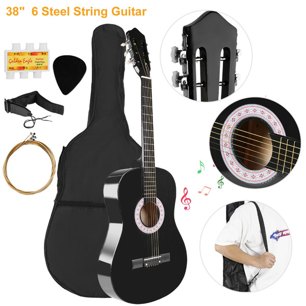 38-Inch Acoustic Beginners' Guitar Kit with Strap, Tuner, Pick, and Case product image