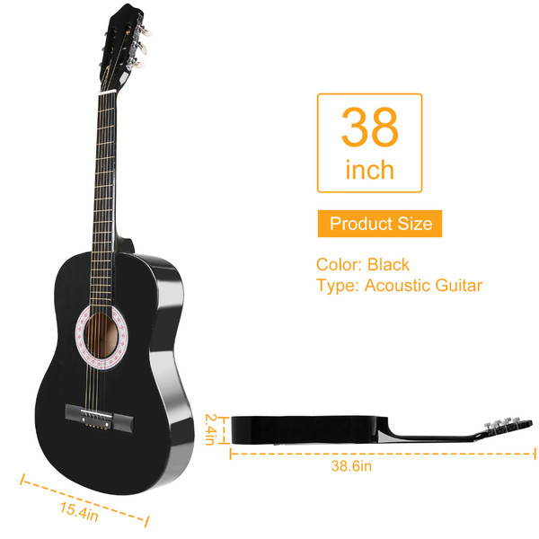 38-Inch Acoustic Beginners' Guitar Kit with Strap, Tuner, Pick, and Case product image